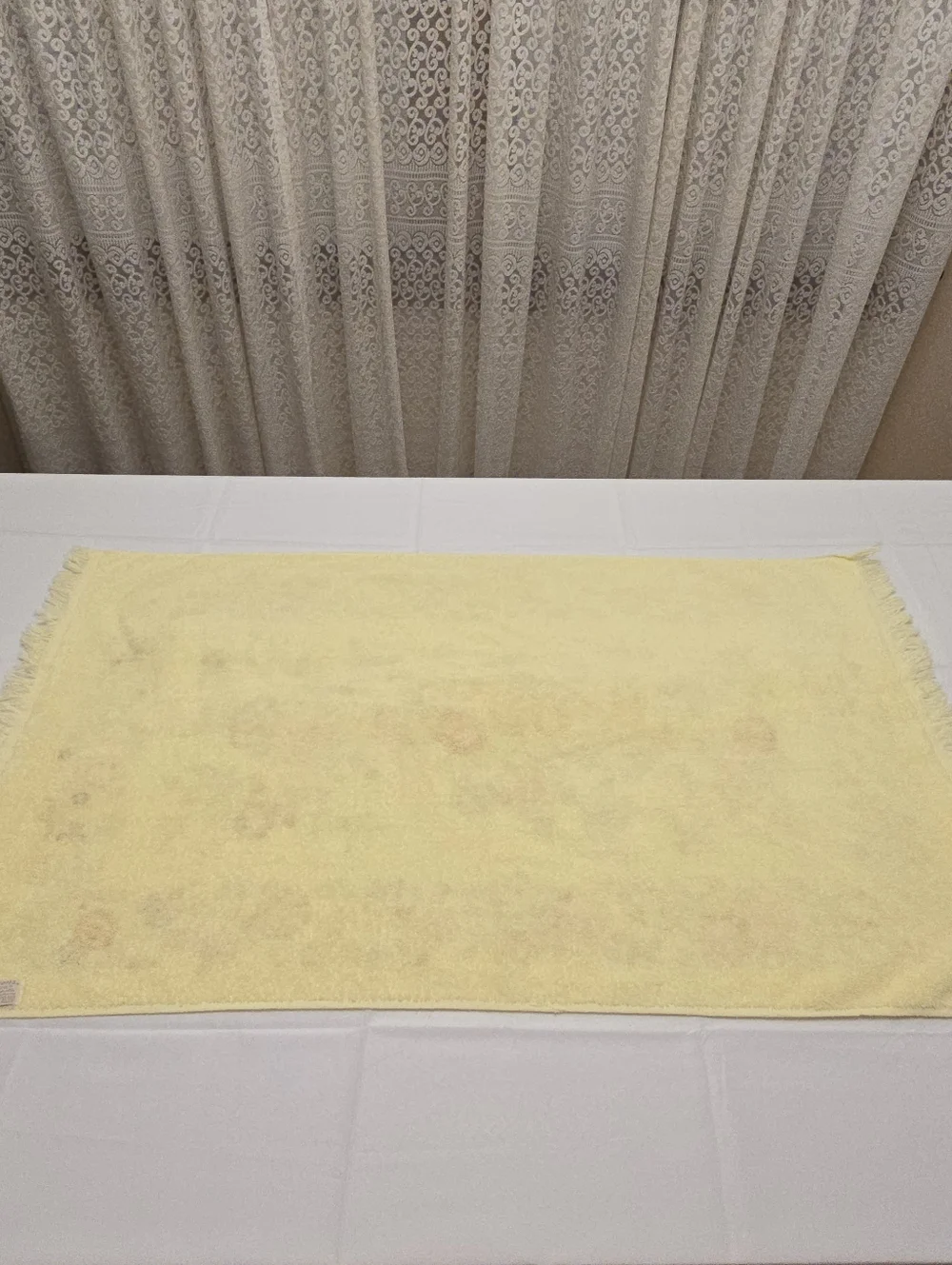 Vintage Stevens Utica 70s Bath Towel Yellow Floral Bird Fringe Retro Cotton